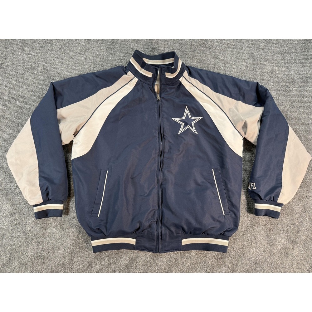 VTG Dallas Cowboys Jacket Mens Large Blue White NFL Football Reversible Full Zip